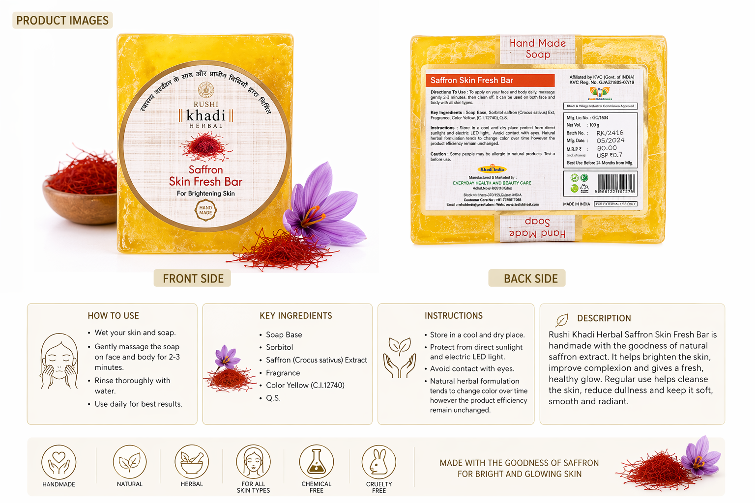 Rushi Khadi Herbal Saffron Skin Fresh Bar