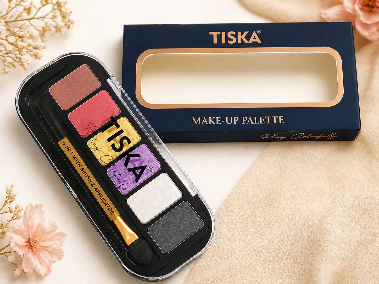 TISKA Play Colorfully Make-Up Palette – 6 in 1 Face & Eye Palette with Brush