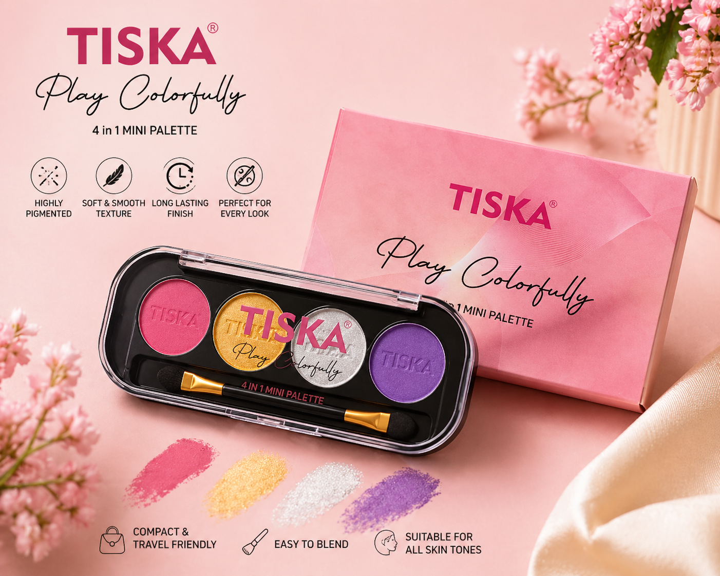 TISKA Play Colorfully 4 in 1 Mini Makeup Palette – Compact Face & Eye Kit